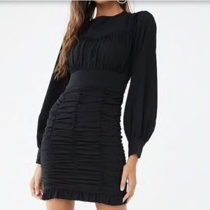 COPY - LBD Little Black Dress Ruched Mini Dress Long Sleeve